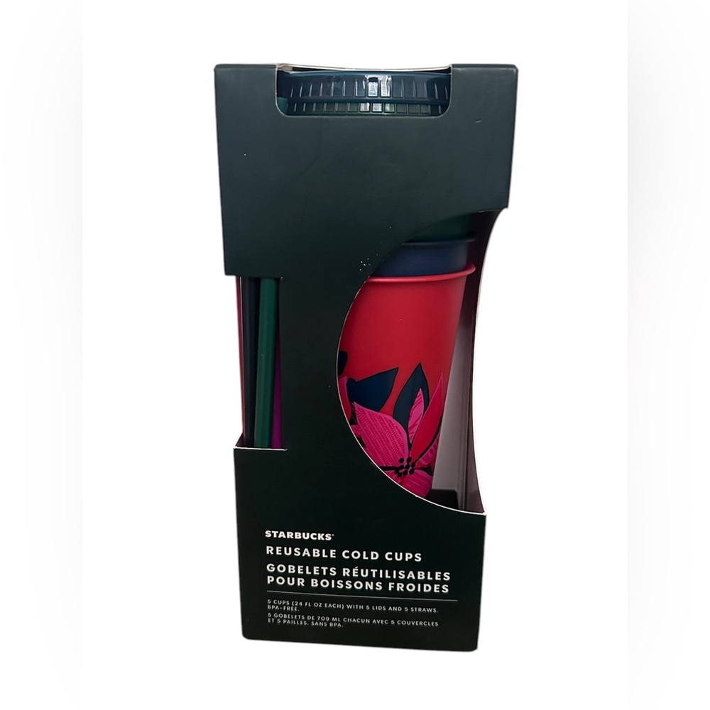 Starbucks Cup Christmas Reusable Cold Cups Lids & Straws Pack of 5 NEW